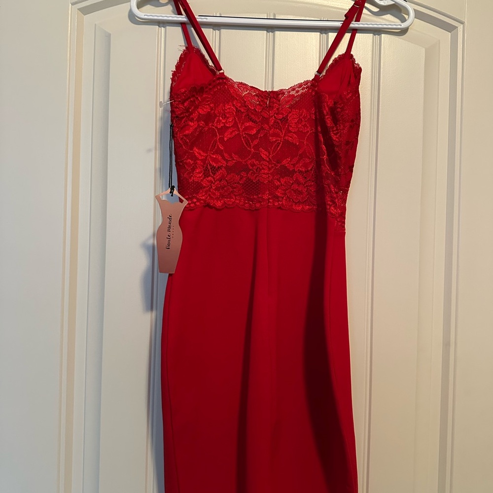 Haute Monde Red Lace Midi Dress